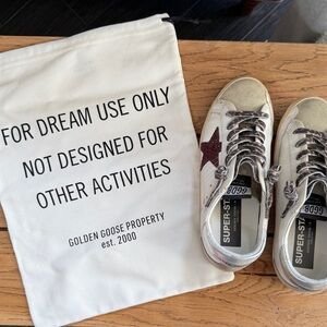 Golden Goose White Sneakers with Burgundy Star